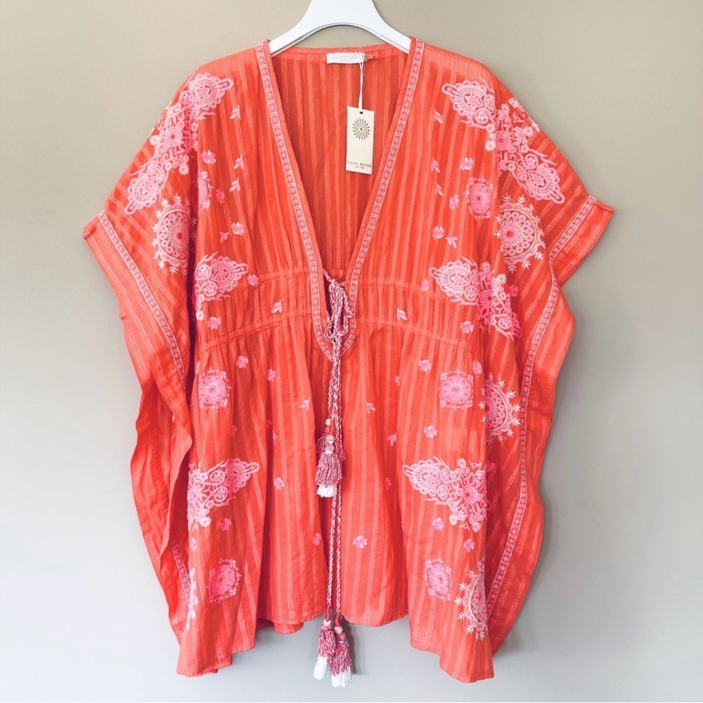 NWT Ramy Brook Swim Coverup Women M/L $295 Kristos Tassels Embroider Orange Pink